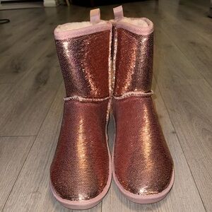 Torrid Sequin Fur Boots in Rose Gold